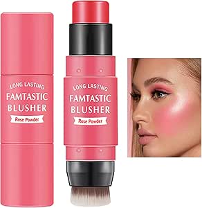 قلم بلش ميلك جيلي مع فرشاة، قلم بلشر متعدد الكريمات مقاوم للماء، خفيف الوزن ويدوم طويلا، بلشر متعدد الاستخدامات 2 في 1 للخدود وتلوين الشفاه ومكياج ظلال العيون (وردي بينك)