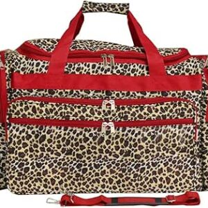 حقيبة من القماش الخشن بطباعة الحيوانات من وورلد ترافلر 48.26 سم بتصميم جلد الفهد الأحمر المطلي، بنقشة الحيوانات 48.26 سم حقيبة من القماش الخشن, أحمر تريم ليوبارد