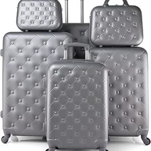 مجموعة شنط سفر متينة من نيو ترافيل 6 قطع مقاس 32/28/24/20/14/12/ CS007/6P-لون فضي أكريلونيتريل بوتادين ستايرين ABS