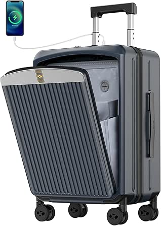 MGOB Suitcase, Hand Luggage, Trolleys, Hard Shell, Polycarbonate Travel Suitcase with Front Pocket, Hard Shell, Lightweight with TSA USB and External Telescopic Handle (Dark Grey)