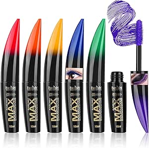 روز فلور مجموعة ماسكارا ملونة من 6 الوان، ماسكارا طبيعية مقاومة للماء 5D لتكثيف الرموش وتكثيفها وتجعيدها، مكياج عيون ساحر (ازرق/ارجواني/اخضر/احمر/اصفر/برتقالي)