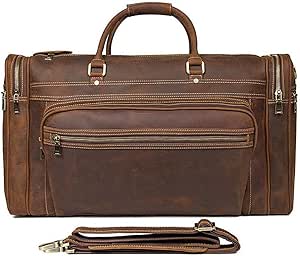 شنطة يد كبيرة من الجلد بتصميم عتيق للرجال من اكسورس، شنطة لاب توب مقاس 17 انش مناسبة للرياضة في عطلة نهاية الاسبوع وصالة الالعاب الرياضية والليلية وصالة الالعاب الرياضية وعطلة نهاية الاسبوع (اللون: