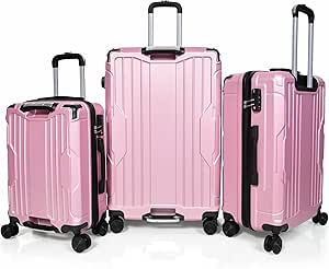 مورانو طقم شنط سفر من 3 قطع Abs 4 عجلات 20.24.28 انش بينك زهري أكريلونيتريل بوتادين ستايرين