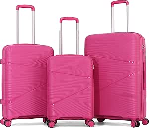 سونادا طقم حقائب سفر 3 قطع من مقاس L 28-M 24-S 20 بينك بولي كربونات PC وردى