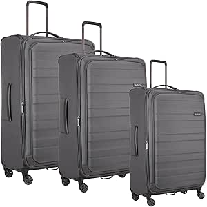 انتلر شنطة سفر قابلة للتوسيع مع جيب امامي للاب توب معتمدة من إدارة أمن النقل للسفر والعمل المملكة المتحدة فحمي Set of 3 بوليستر