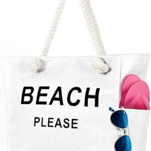 TESALATE Large Canvas Beach Tote Bag with Zipper Women Swim, Travel, Shopping, Gym and Beach Holiday Cruise Essentials
