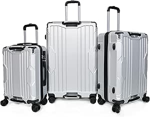 مورانو طقم شنط سفر من 3 قطع Abs 4 عجلات 20.24.28 انش فضي ألومنيوم