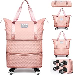 شنطة دفل بعجلات ومقبض، شنطة سفر دفل قابلة للتوسيع، شنطة سفر قابلة للطي مع عجلات دوارة، شنطة دفل كبيرة بعجلات للامتعة، زهري، البوليستر