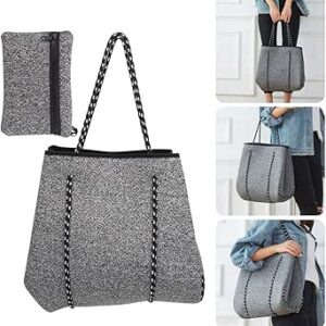 شنطة شاطئ كبيرة، شنطة شاطئ مثقوبة من النيوبرين بسعة كبيرة، شنطة تسوق كاجوال بحزام يد للامهات (40 × 36 × 5 سم، رمادي ميلانج)