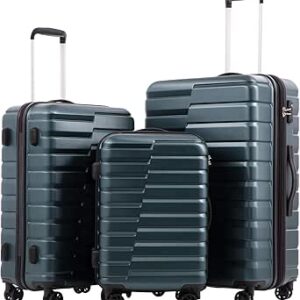 كوول لايف حقيبة سفر قابلة للتوسيع من البولي كربونات ABS TSA مجموعة من 3 قطع بقفل دوار للحمل (ازرق مخضر)