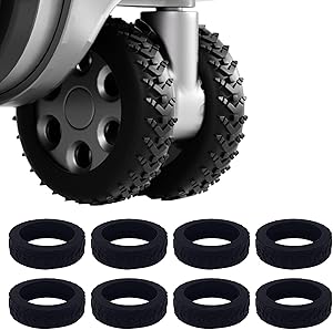 انبو مجموعة اغطية عجلات من السيليكون لحماية عجلات الامتعة من 8 قطع، مضادة للانزلاق ومقاومة للماء لكراسي المكتب ومعظم العجلات الدوارة الثمانية (اسود)