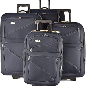 مجموعة شنط سفر مرنة بعجلات مكونة من 4 قطع من نيو ترافيل، طراز BR1045/ نافي, كحلي، نايلون