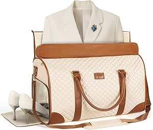 شنط دفل للملابس للسفر من تونيي شنطة كبيرة قابلة للتحويل جلد البولي يوريثين لعطلة نهاية الاسبوع للنساء مع احذية 2 في 1 معلقة بدلة هدايا - بيج