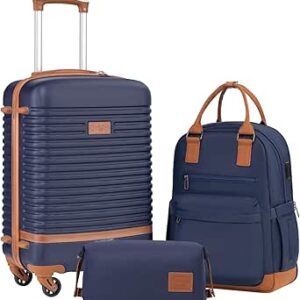 كوول لايف شنطة سفر بعجلات خفيفة الوزن مع قفل تي اس ايه مزودة بقفل تتضمن واحدة وشنطة ادوات الزينة كحلي مجموعة حقائب أكريلونيتريل بوتادين ستايرين ABS