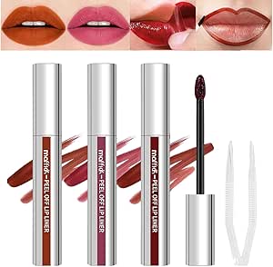 قلم تحديد الشفاه من بيكوين، 3 قطع، قلم تحديد شفاه قابل للتقشير يدوم طويلا للشفاه، قلم تاتو غير لامع للشفاه، مكياج محدد شفاه للنساء، هدايا للبنات مع مشبك