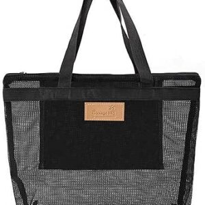 شنطة ظهر شبكية للشاطئ وحوض السباحة للتخزين مع سحاب للنساء من توجوما، مناسبة للسفر والشاطئ وصالة الألعاب الرياضية (أسود)