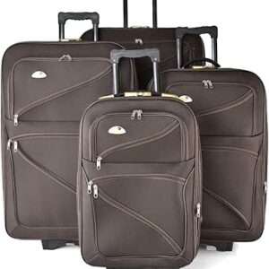 مجموعة شنط سفر مرنة بعجلات مكونة من 4 قطع من نيو ترافيل، طراز BR1045/ بني, كوفي، نايلون