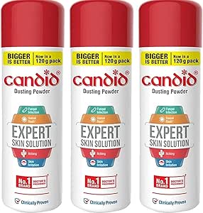 كانديد مسحوق غبار | محلول خبير للبشرة | العلامة التجارية رقم 1 الموصوفة من الاطباء | يمنع الطفح الجلدي والحكة والعدوى الفطرية وتهيج الجلد | مسحوق مضاد للفطريات | كلوتريمازول | 120 غرام | عبوة من 3 قطع