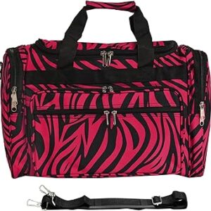 حقيبة من القماش الخشن مطبوع عليها حيوانات من World Traveler Animal Prints مقاس 48.26 سم، لون فوشيا أسود الحمار الوحشي، حقيبة من القماش الخشن بطبعة حيوانات 48.26 سم, فوشيا بلاك زيبرا