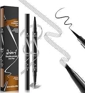 قلم حواجب مايكرو بليدينج، قلم حواجب 2 في 1 مزدوج الاطراف مع اداة توزيع دقيقة 4 شوكة وطرف فرشاة دقيق، قلم حواجب لحواجب طبيعية مقاومة للماء وتدوم طويلا (اسود)