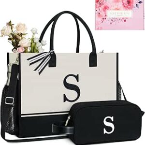 توب ديزاين شنطة يد كبيرة توت قماشية بتصميم الحرف الاول من الاسم، اغلاق بسحاب علوي، افكار هدايا