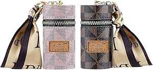 منظم أحمر شفاه من الجلد مع سلسلة مفاتيح، منظم صغير محمول من الجلد، حقيبة أحمر شفاه للسفر مع سلسلة مفاتيح وعطور وطلاء أظافر، عبوة من قطعتين بني وبينك، من كاستويف