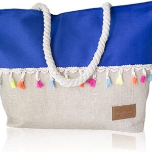 شنطة شاطئ للنساء من جو هاواي، لون ازرق وبيج، مقاس XXL، موديل 49424