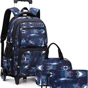 حقيبة ظهر بعجلات من ميلند دي مكونة من 3 قطع، حقيبة مدرسية بعجلات مع حقيبة غداء معزولة، مجموعة حقيبة ظهر بعجلات متعددة الجيوب للمدرسة الابتدائية على 6 عجلات
