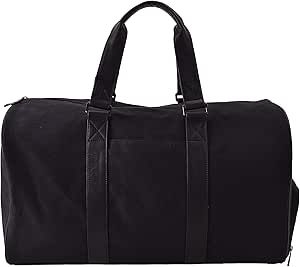 شنطة دفل قماشية سوداء | للسفر | قطن 100% | مقابض وحواف من الجلد النباتي | شنطة محمولة | عطلة نهاية الاسبوع | شنطة صالة الالعاب الرياضية | جيب للاحذية | حزام كتف قابل للفصل, أسود