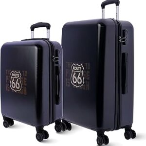 روت 66 - شنطة سفر مقاس 55 × 40 × 20 (قابلة للتوسيع) - 33 لتر - شنطة سفر رايان اير - متوافقة مع شركات الطيران - حقيبة يد صلبة خفيفة الوزن - 4 عجلات، بولي كربونات (PC)