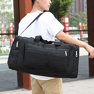 شنطة دفل رياضية كبيرة من القماش مناسبة للسفر وصالة الالعاب الرياضية والسفر للرجال والنساء، لون اسود