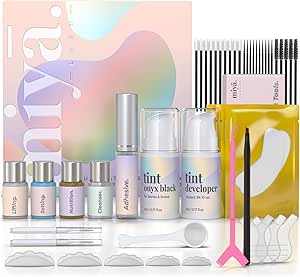 ميا لاش | مجموعة رفع وتلوين الرموش | تصفيح الحواجب | 3 في 1 للرموش والحواجب مع صبغة سوداء | تجعيد بالكيراتين | نتائج صالون التجميل تدوم 6 أسابيع | جميع الأدوات متضمنة طبيعي