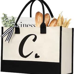 شنطة كبيرة توت قماشية بتصميم الحرف الاول من الاسم من شيني، شنطة جوت للشاطئ مخصصة كهدية للنساء في العطلات وعيد ميلاد الاصدقاء والشاطئ والزفاف
