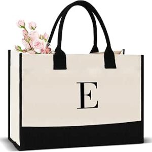 شنطة تسوق بتصميم الحرف الأول من الاسم من لوكاس، شنطة شاطئ مخصصة، شنط كبيرة من اللباد للنساء، شنطة يد كبيرة توت من القماش مناسبة كهدية للنساء والزفاف وأعياد الميلاد وشنطة للشاطئ والتسوق - A