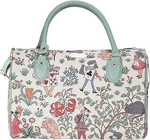 سيجنار شنطة دافل من القماش المزجج ليلية لعطلة نهاية الاسبوع للنساء مع زهور ومخلوقات حديقة اليس في بلاد العجائب مقاس واحد جلد