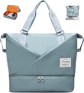 شنطة سفر للنساء من ازوني دفل مع جيب للاب توب صالة الالعاب الرياضية عطلة نهاية الاسبوع مستشفى ليلية منفصل للحذاء ازرق سماوي البوليستر