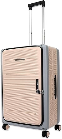 شنطة امتعة بعجلات قابلة للطي مقاس 24 انش من ري-فليكشن هيكل بلاستيك البولي بروبلين تصميم محمول مقابض ناعمة مصممة هندسيا مقبض قابل للتعديل بمستويين بيج