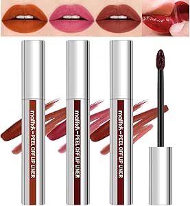 قلم تحديد شفاه من 3 قطع مريتيك قابل للتقشير احمر يدوم طويلا غني بحمض الهيالورونيك وفيتامين E هدية مكياج للنساء