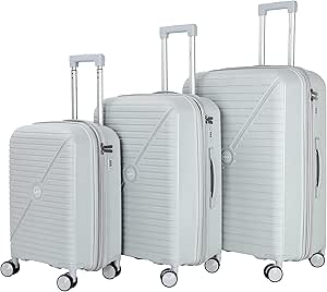 سيناتور مجموعة شنط سفر بعجلات عصرية قابلة للتوسيع من البولي بروبيلين للجنسين خفيفة الوزن بهيكل صلب دوار مع 4 عجلات مزدوجة 360 درجة وسحابات مزدوجة KH1006 (مجموعة من 3 قطع، فضي)