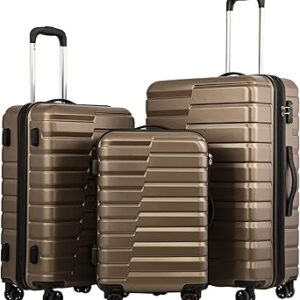 كوول لايف مجموعة شنط سفر قابلة للتوسيع من البولي كربونات وبلاستيك ABS مع قفل دوار من 3 قطع, بني, مصبوب