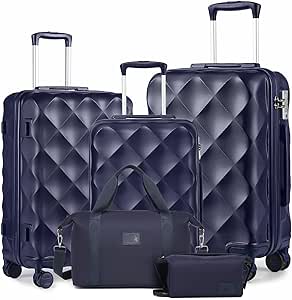 سي تشويس مجموعة شنط سفر صلبة من 5 قطع، شنطة سفر بعجلات 8 عجلات 55/65/76 مع شنطة سفر وشنطة ادوات الزينة مصنوعة من مادة ABS خفيفة الوزن مع 8 عجلات وقفل تي اس ايه وسحاب واي كيه كيه