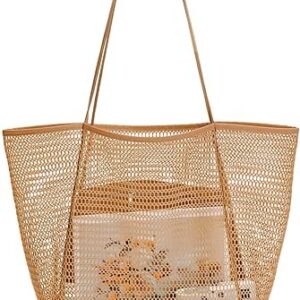 حقيبة حمل شبكية كبيرة للشاطئ للنساء، خفيفة الوزن قابلة للطي مع سحاب وجيب، شنطة للنساء لنزهة يوم العطلة على الشاطىء او المسبح