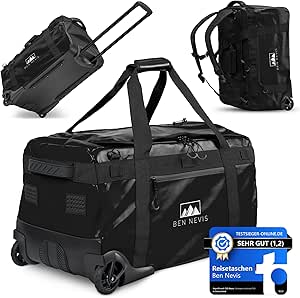 شنطة سفر بعجلات ووظيفة شنطة ظهر، لون اسود، سعة 80 لتر، شنطة سفر بعجلات ووظيفة شنطة ظهر، تي بي يو