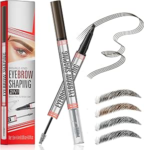 قلم حواجب ميكروبلادينج من ديفيساب، بتصميم 2 في 1 ثنائي الطرف لفن الحواجب للنساء مع 4 رؤوس دقيقة وفرشاة للحصول على حواجب بشكل يشبه الشعر الطبيعي (لون بني داكن)