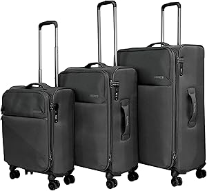 بيير كاردان شنطة سفر خفيفة الوزن من سوفت سايد للسفر، قفل معتمد من ادارة امن المواصلات، سحاب مزدوج مضاد للسرقة، مجموعة ميركوري, أسود, Set of 3، بوليستر