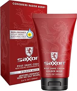 ساكسون كريم ما بعد الحلاقة مع خرز مرطب ومرطب صغير، مسك ذهبي