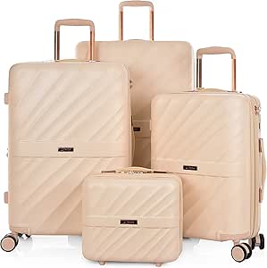 تراك شنطة سفر بعجلات مصنوعة من مادة ABS الصلبة للجنسين مجموعة 4 قطع أبيض كريمي أكريلونيتريل بوتادين ستايرين