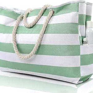 شنطة شاطئ للنساء من تزويق، شنطة كبيرة توت عملية للشاطئ، شنطة شاطئ مقاومة للماء والرمل مع سحاب، شنطة كبيرة قابلة للطي للسباحة والشاطئ مع جيوب بسحاب، مقاومة للماء والرمل، أزرق