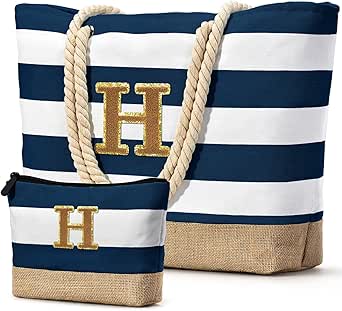 هدايا شخصية للنساء من بيكوكان، شنطة شاطئ بحروف الاولى للشاطئ، شنطة كبيرة توت مع شنطة مكياج، هدية عيد ميلاد لاساسيات السفر