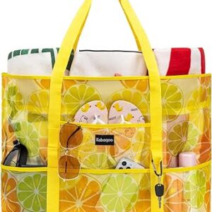 حقيبة شاطئ شبكية، حقائب شاطئ كبيرة للغاية مع 9 جيوب وسحاب ماء خفيفة الوزن حمل للشاطئ العائلية/رحلات حمام السباحة